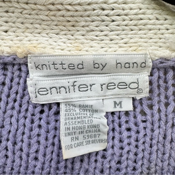 Vintage 80’s Jennifer Reed hand knitted floral sweater Aztec Sz  Medium Fringe - Picture 4 of 8